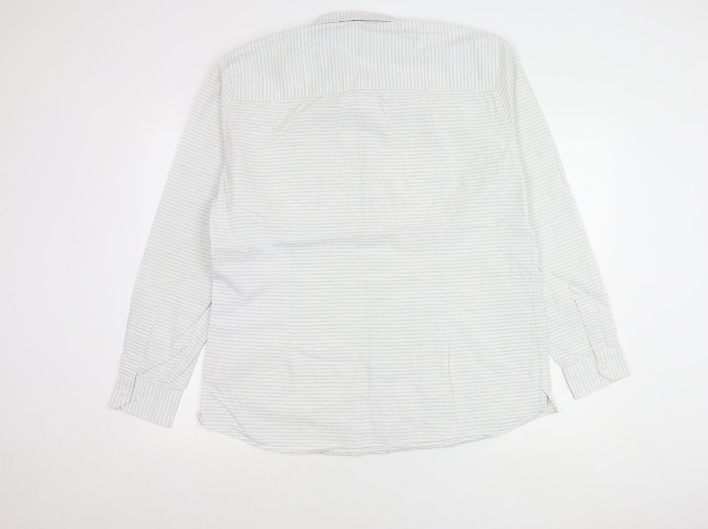ACW85 Men’s White Striped Cotton Shirt XL Long Sleeve Casual