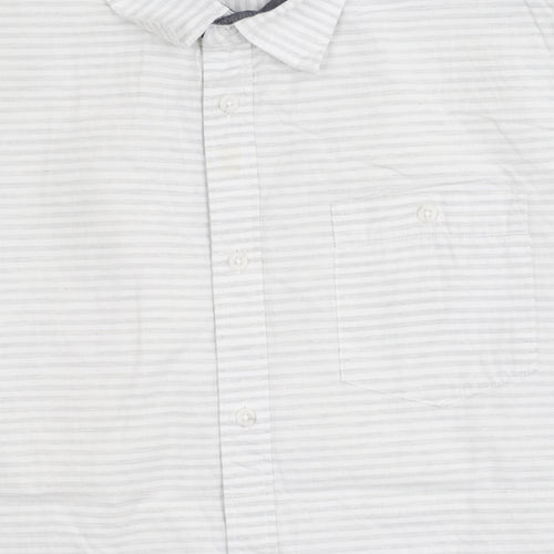 ACW85 Men’s White Striped Cotton Shirt XL Long Sleeve Casual