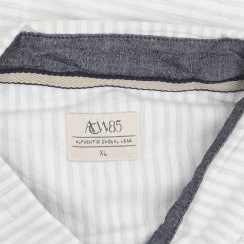 ACW85 Men’s White Striped Cotton Shirt XL Long Sleeve Casual