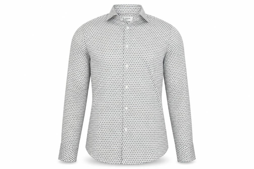 Front view of Jaeger Men's Multicoloured Geometric Cotton Slim Fit Shirt S