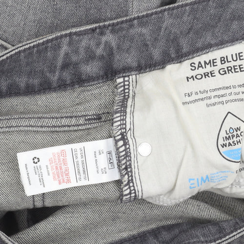F&F Mens Grey Slim Skinny Jeans Size L Waist 42in Medium Wash Denim