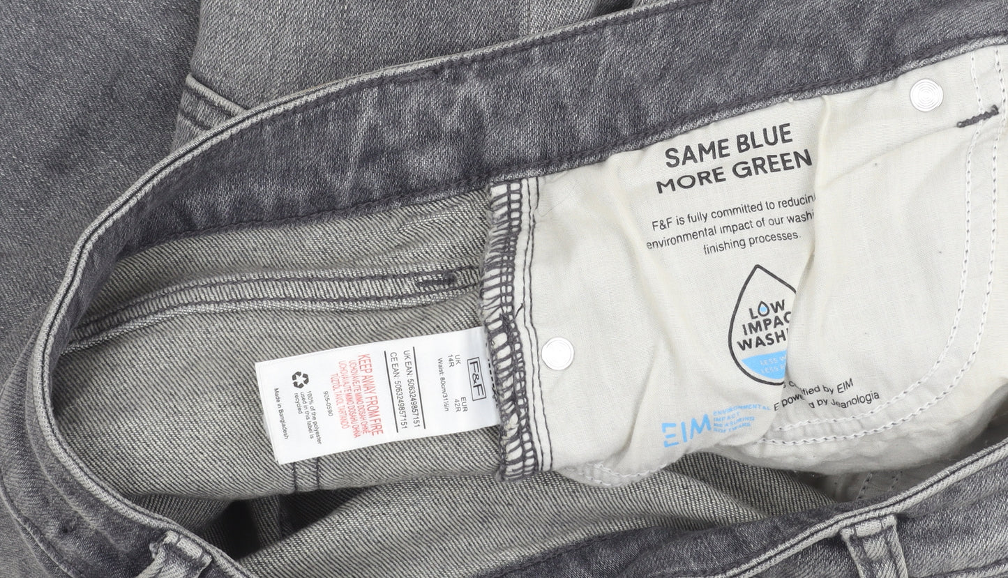 F&F Mens Grey Slim Skinny Jeans Size L Waist 42in Medium Wash Denim
