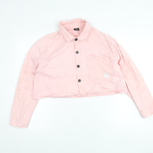 Roadies Womens Pink Cropped Button-Up Cotton Shirt M