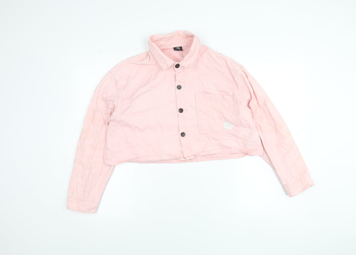 Roadies Womens Pink Cropped Button-Up Cotton Shirt M