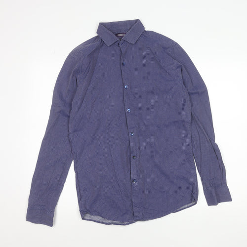 CODE Men's Blue Slim Fit Cotton Long Sleeve Geometric Shirt 15.5