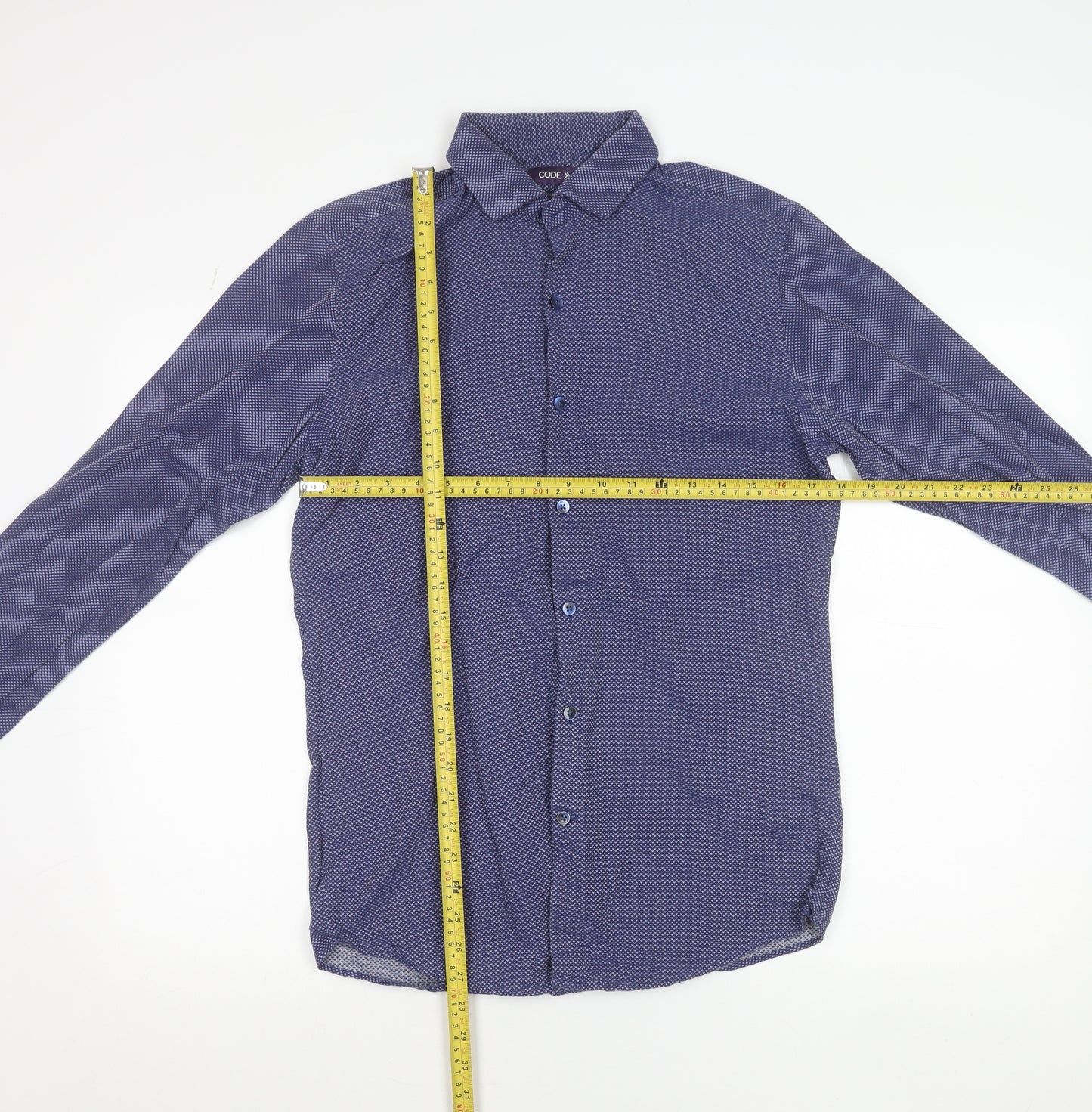 CODE Men's Blue Slim Fit Cotton Long Sleeve Geometric Shirt 15.5