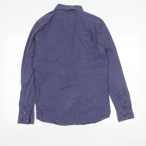 CODE Men's Blue Slim Fit Cotton Long Sleeve Geometric Shirt 15.5