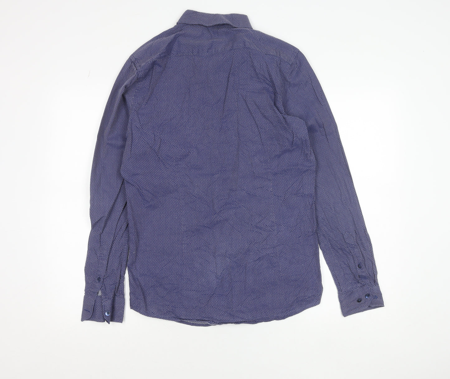 CODE Men's Blue Slim Fit Cotton Long Sleeve Geometric Shirt 15.5