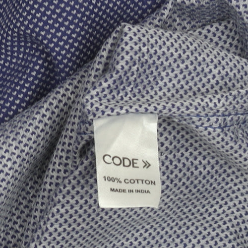 CODE Men's Blue Slim Fit Cotton Long Sleeve Geometric Shirt 15.5