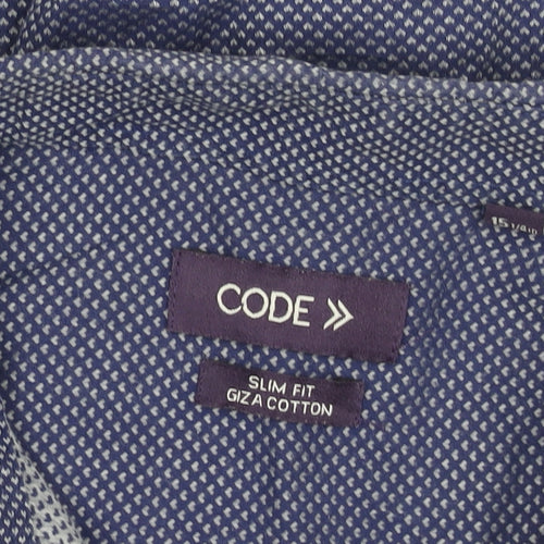 CODE Men's Blue Slim Fit Cotton Long Sleeve Geometric Shirt 15.5