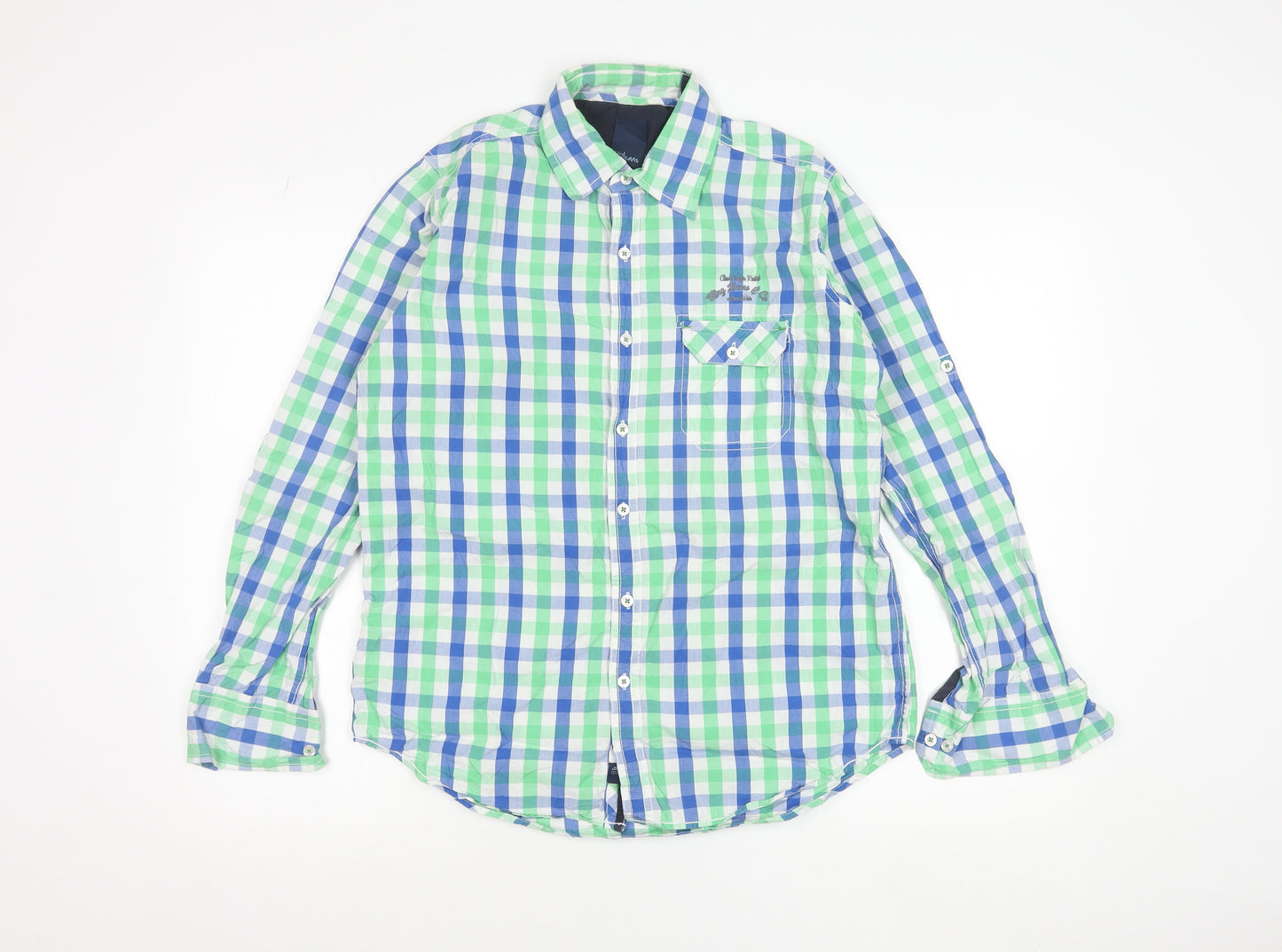 Sting Jeans Men's Blue Green Check Cotton Shirt Size S Long Sleeve