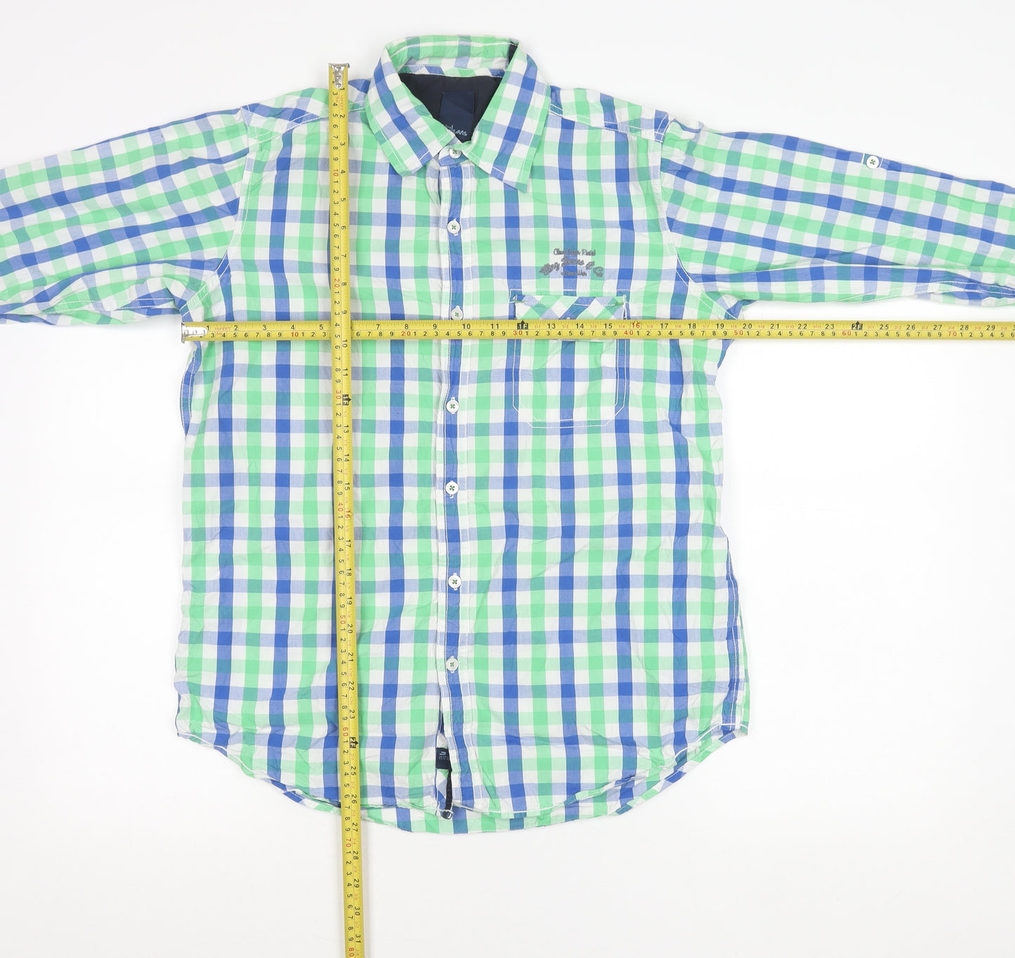 Sting Jeans Men's Blue Green Check Cotton Shirt Size S Long Sleeve
