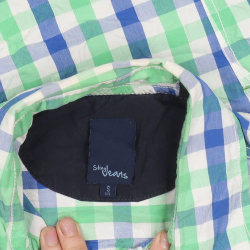 Sting Jeans Men's Blue Green Check Cotton Shirt Size S Long Sleeve