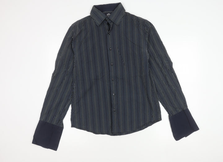 French Connection Men's Blue Striped Cotton Button-Up Shirt M