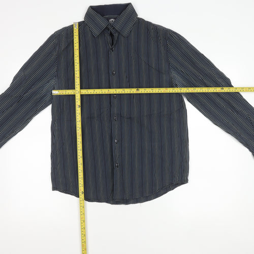 French Connection Men's Blue Striped Cotton Button-Up Shirt M