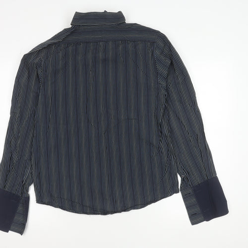 French Connection Men's Blue Striped Cotton Button-Up Shirt M