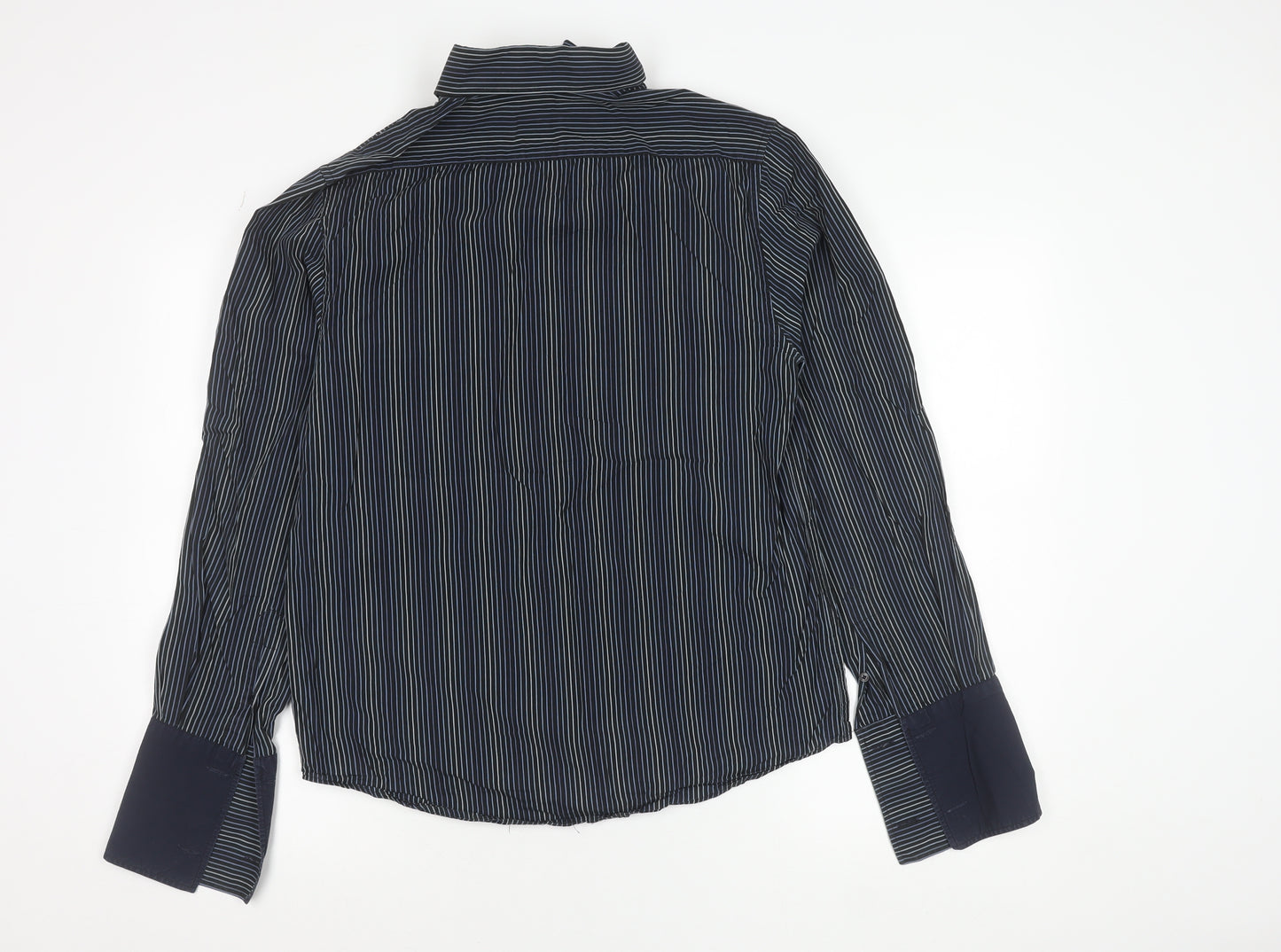 French Connection Men's Blue Striped Cotton Button-Up Shirt M