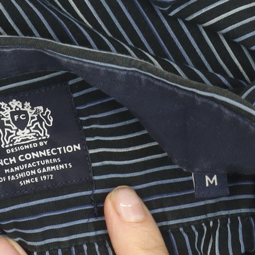 French Connection Men's Blue Striped Cotton Button-Up Shirt M
