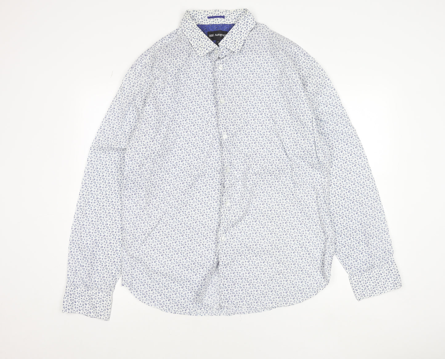 Marks & Spencer Men’s Blue Floral Slim Fit XXL Long Sleeve Shirt