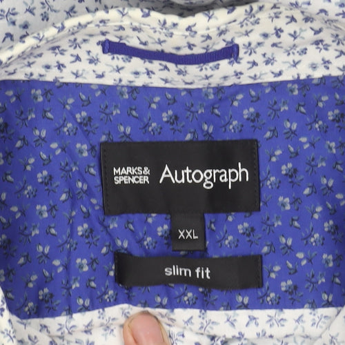Marks & Spencer Men’s Blue Floral Slim Fit XXL Long Sleeve Shirt