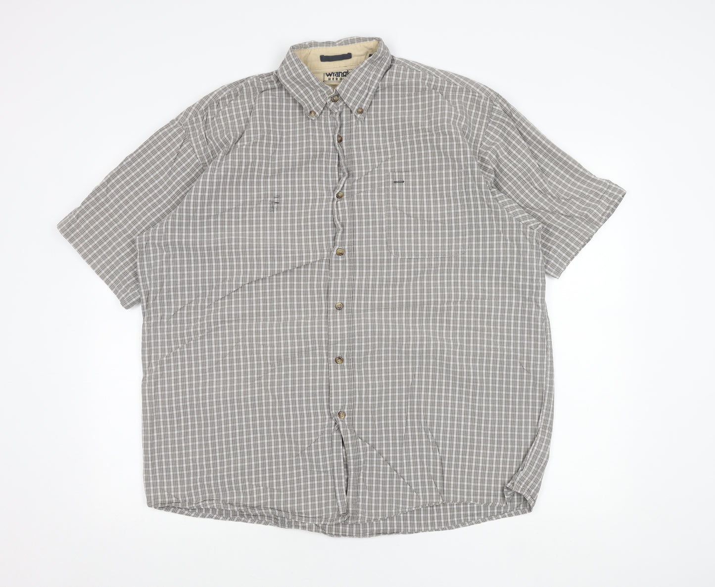 Wrangler Men's Grey Check Short Sleeve Button-Up Shirt Size L