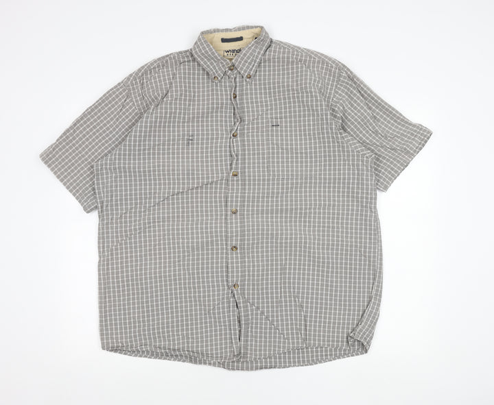 Wrangler Men's Grey Check Short Sleeve Button-Up Shirt Size L
