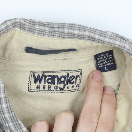 Wrangler Men's Grey Check Short Sleeve Button-Up Shirt Size L