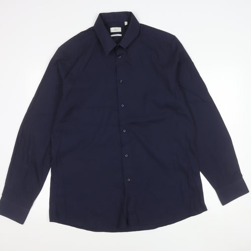 Next Men’s Navy Blue Slim Fit Long Sleeve Shirt Size 17 43cm