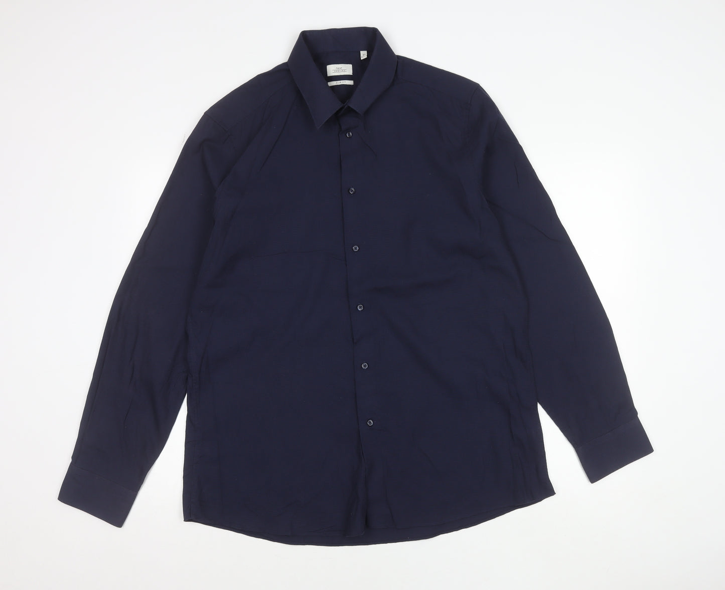 Next Men’s Navy Blue Slim Fit Long Sleeve Shirt Size 17 43cm