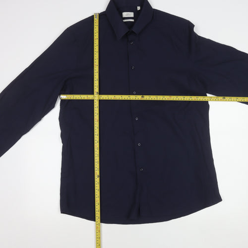 Next Men’s Navy Blue Slim Fit Long Sleeve Shirt Size 17 43cm