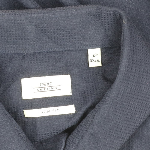 Next Men’s Navy Blue Slim Fit Long Sleeve Shirt Size 17 43cm