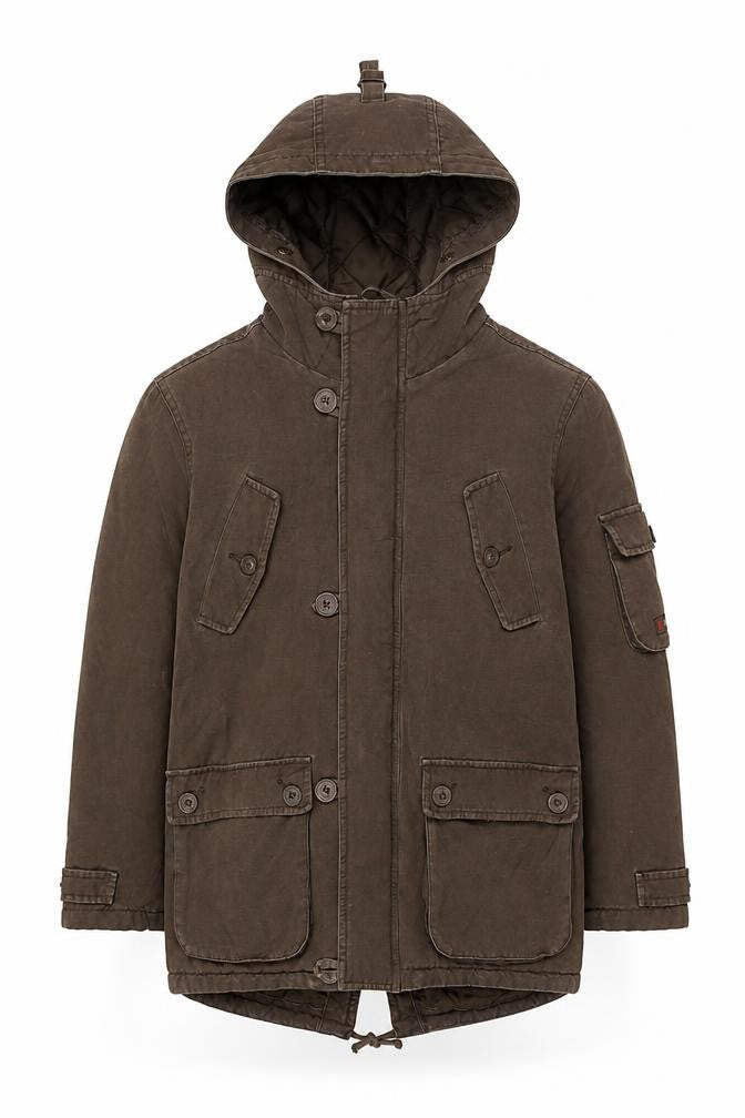 Front view of Cherokee Teens Brown Hooded Parka Jacket 9-10Y Cotton Winter Coat