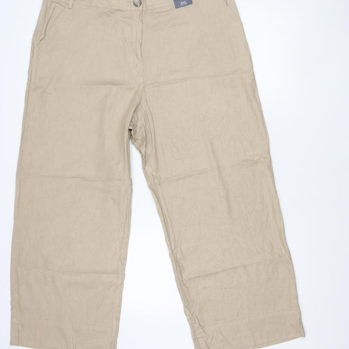 Marks and Spencer Men’s Beige Linen Blend Wide-Leg Trousers Size 20