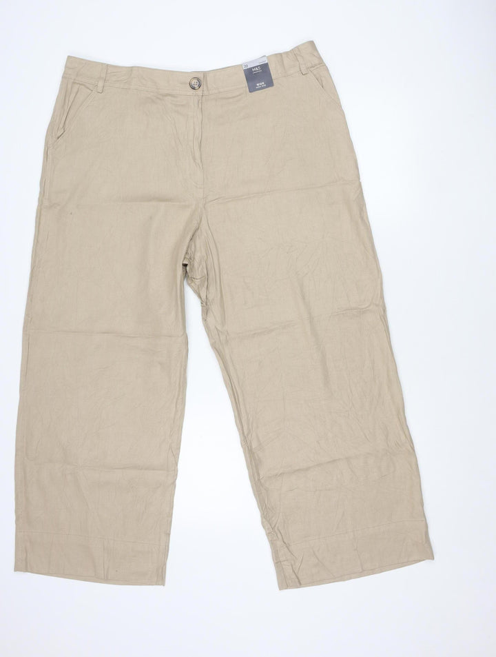 Marks and Spencer Men’s Beige Linen Blend Wide-Leg Trousers Size 20