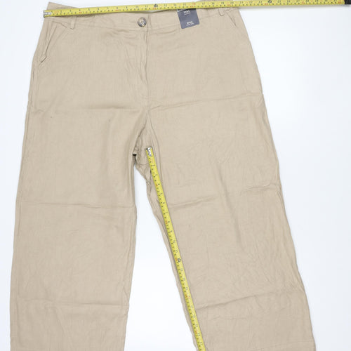 Marks and Spencer Men’s Beige Linen Blend Wide-Leg Trousers Size 20