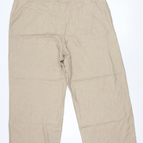 Marks and Spencer Men’s Beige Linen Blend Wide-Leg Trousers Size 20
