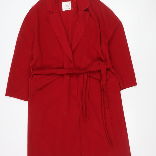MNG Women’s Red Coatigan Size 8 Belted Long Sleeve Casual