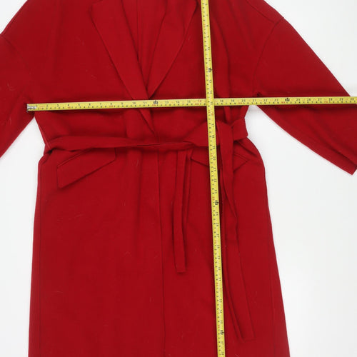 MNG Women’s Red Coatigan Size 8 Belted Long Sleeve Casual