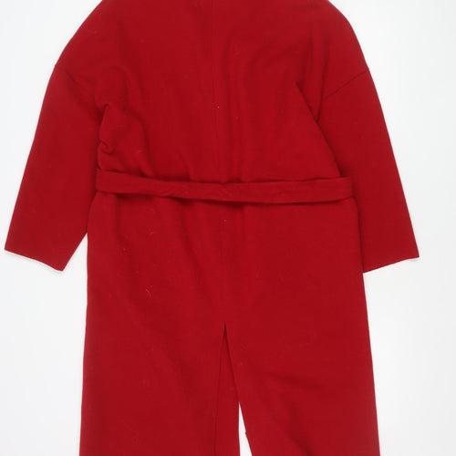 MNG Women’s Red Coatigan Size 8 Belted Long Sleeve Casual