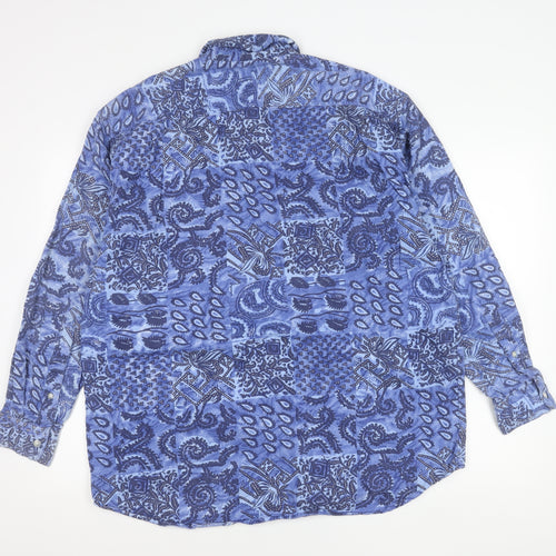 American Terrain Unisex Blue Paisley Button-Up Shirt L Long Sleeve