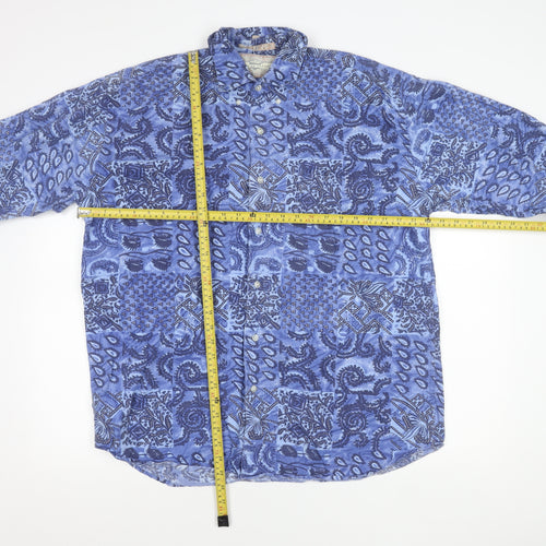 American Terrain Unisex Blue Paisley Button-Up Shirt L Long Sleeve