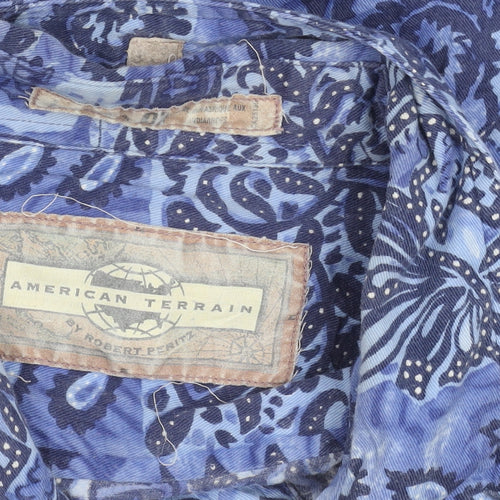 American Terrain Unisex Blue Paisley Button-Up Shirt L Long Sleeve