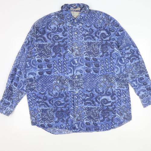 American Terrain Unisex Blue Paisley Button-Up Shirt L Long Sleeve