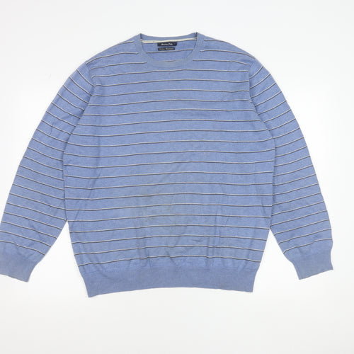 Massimo Dutti Men’s Blue Striped Cotton Cashmere Jumper 2XL