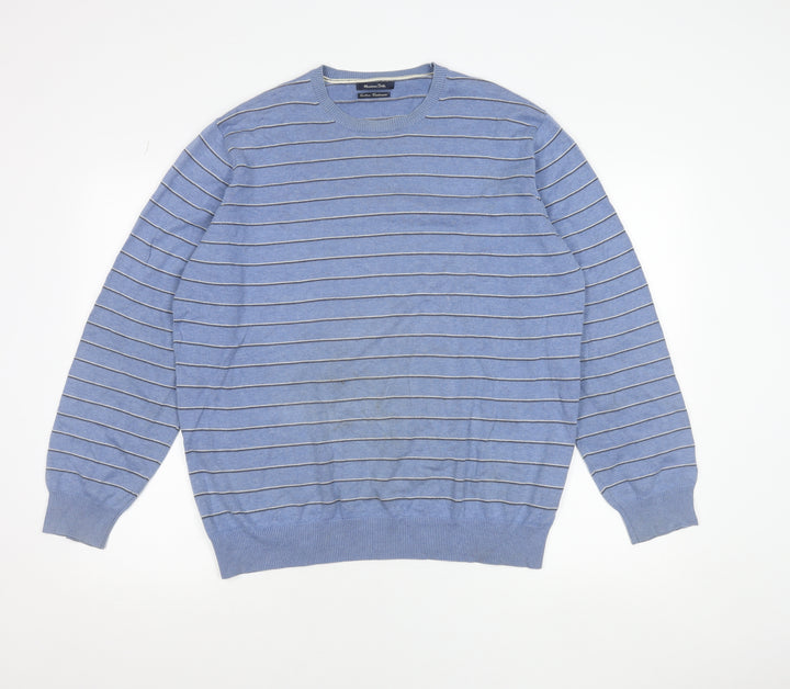 Massimo Dutti Men’s Blue Striped Cotton Cashmere Jumper 2XL