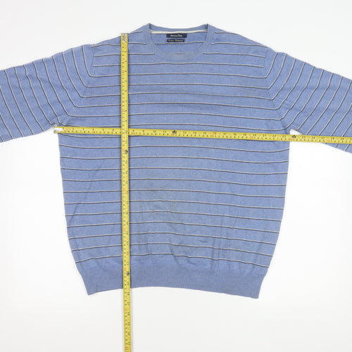 Massimo Dutti Men’s Blue Striped Cotton Cashmere Jumper 2XL