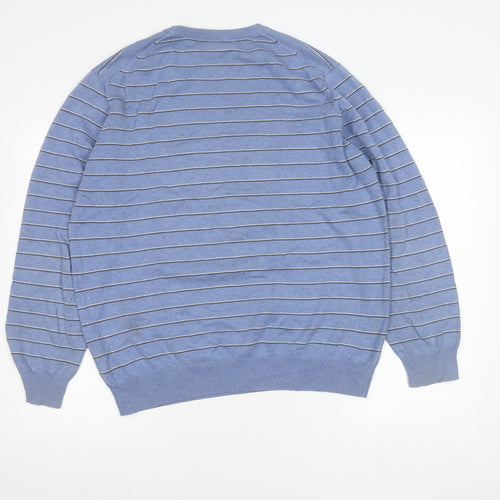Massimo Dutti Men’s Blue Striped Cotton Cashmere Jumper 2XL