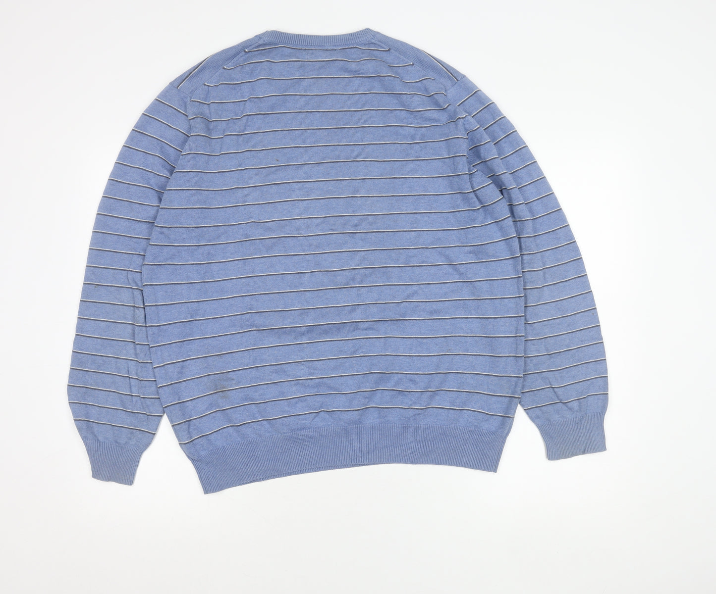 Massimo Dutti Men’s Blue Striped Cotton Cashmere Jumper 2XL