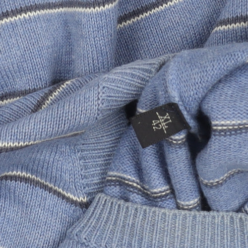 Massimo Dutti Men’s Blue Striped Cotton Cashmere Jumper 2XL
