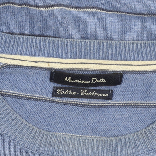 Massimo Dutti Men’s Blue Striped Cotton Cashmere Jumper 2XL